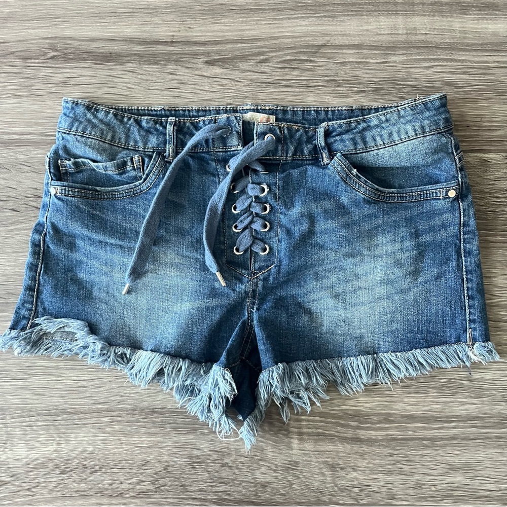 GB lace up denim boho festival short shorts - juniors size 15